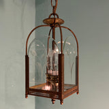 Vintage 1950s 1960s Brass Hanging Lantern Pendant with Etched Glass Panels.