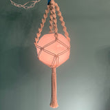 12" Acrylic Globe Swag Pendant Light with Handmade Macrame Holder by Practical Props