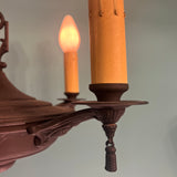 Vintage 1920s Hand Made Iron 4-light Pendant in Antique Bronze Pendant- Art Deco Spanish Antique Lighting