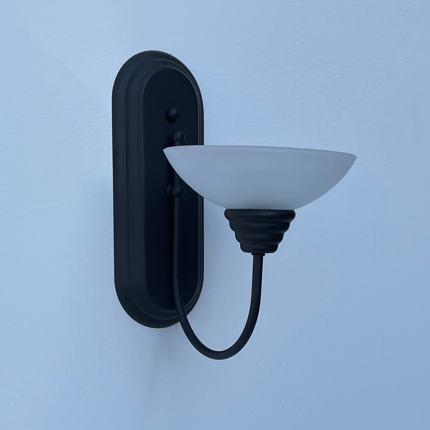 Retro 1980s Black Torchiere Frosted Glass 1-Light Bent Arm Wall Sconces
