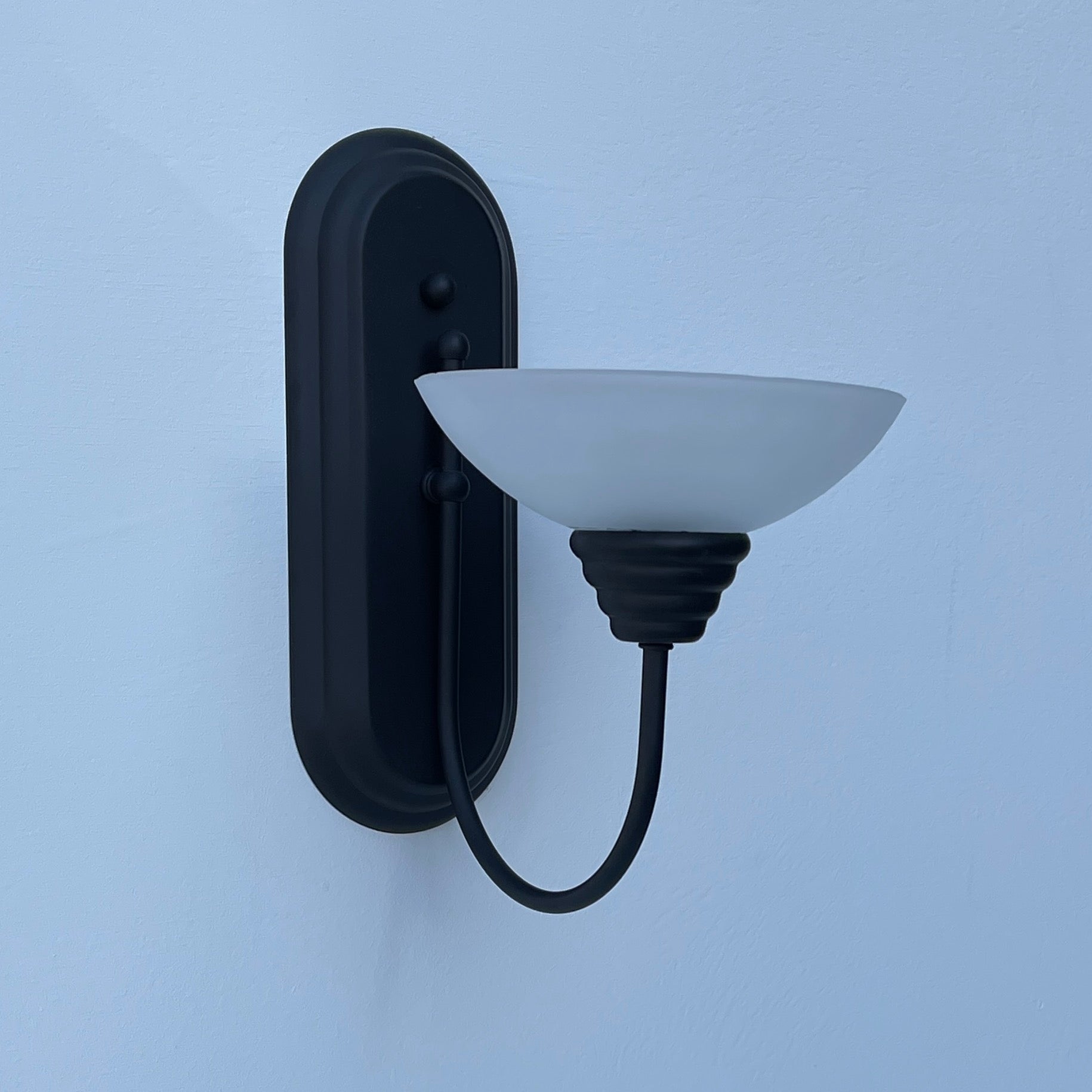 Retro 1980s Black Torchiere Frosted Glass 1-Light Bent Arm Wall Sconces