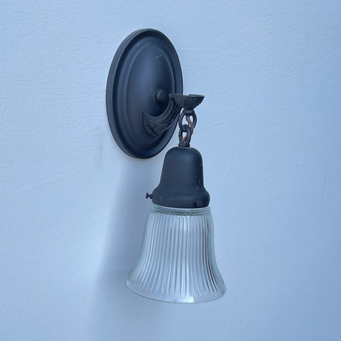 Vintage Matte Black Victorian Fluted Glass Bell Shade 1-Light Wall Sconces