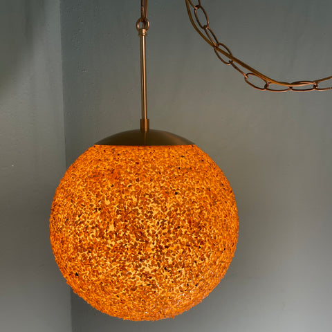 Vintage Mid Century Confetti Acrylic Swag Globe Pendant Light - MCM Spun Acrylic Spaghetti Lucite Rock Candy Plastic Bubble Lamp