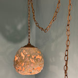 Vintage Handblown Blue & Green Ceramic Textured Pendant Light with Brass Plug-In Swag Hardware