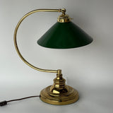 Traditional Polished Brass Banker Desk Lamp with Green Enamel Metal Shade