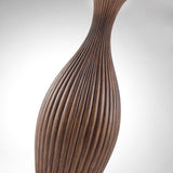 Vella Modern Wood Ribbed MCM Table Lamp with Linen Drum Shade