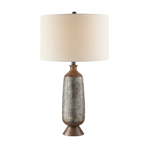 Panos Modern Wood Textured Table Lamp with Linen Drum Shade by Lite Source