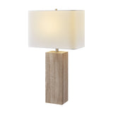 Mulder Square Chunky Modern Wood MCM Table Lamp with Linen Shade by Lite Source