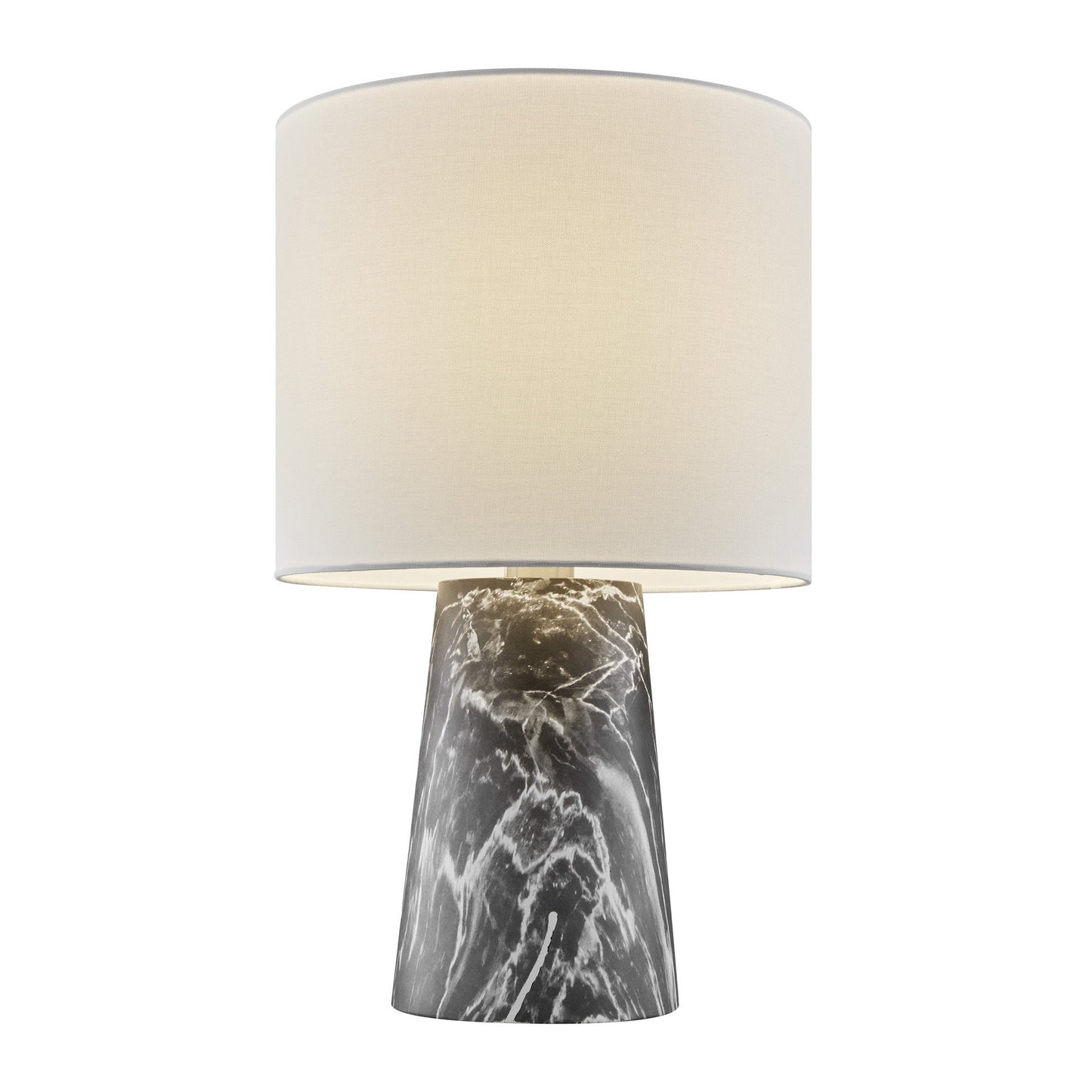 Granville Mini Retro MCM Black Marble & Birch Wood Table Lamp with Linen Drum Shade