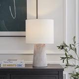 Granville Mini Retro MCM Black Marble & Birch Wood Table Lamp with Linen Drum Shade