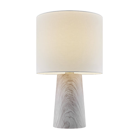 Granville Mini Retro MCM Black Marble & Birch Wood Table Lamp with Linen Drum Shade