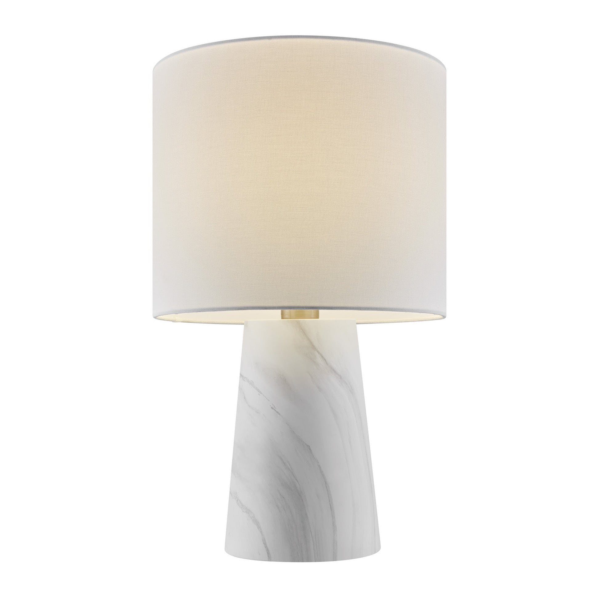 Granville Mini Retro MCM Black Marble & Birch Wood Table Lamp with Linen Drum Shade