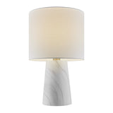 Granville Mini Retro MCM Black Marble & Birch Wood Table Lamp with Linen Drum Shade