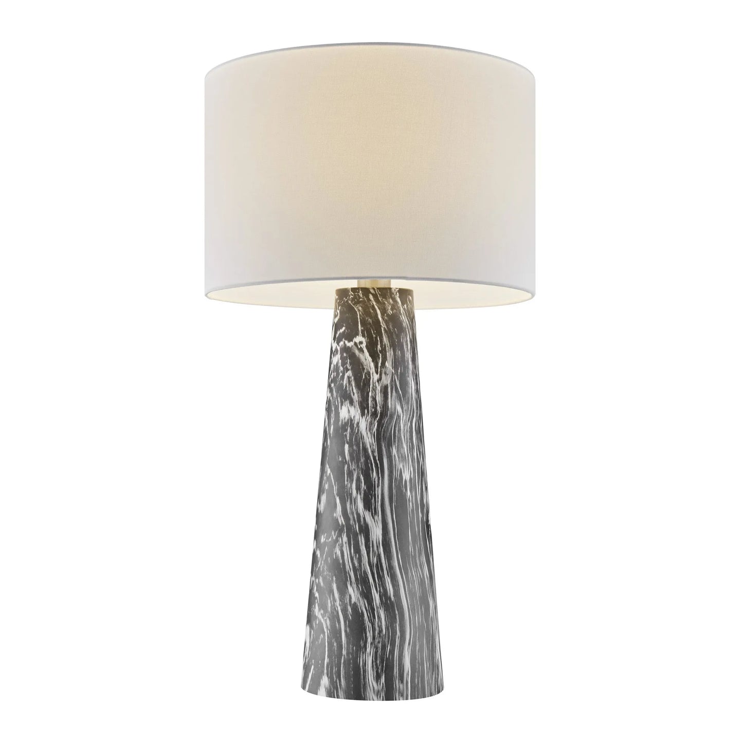 Granville Retro MCM Black Marble & Birch Wood Table Lamp with Linen Drum Shade