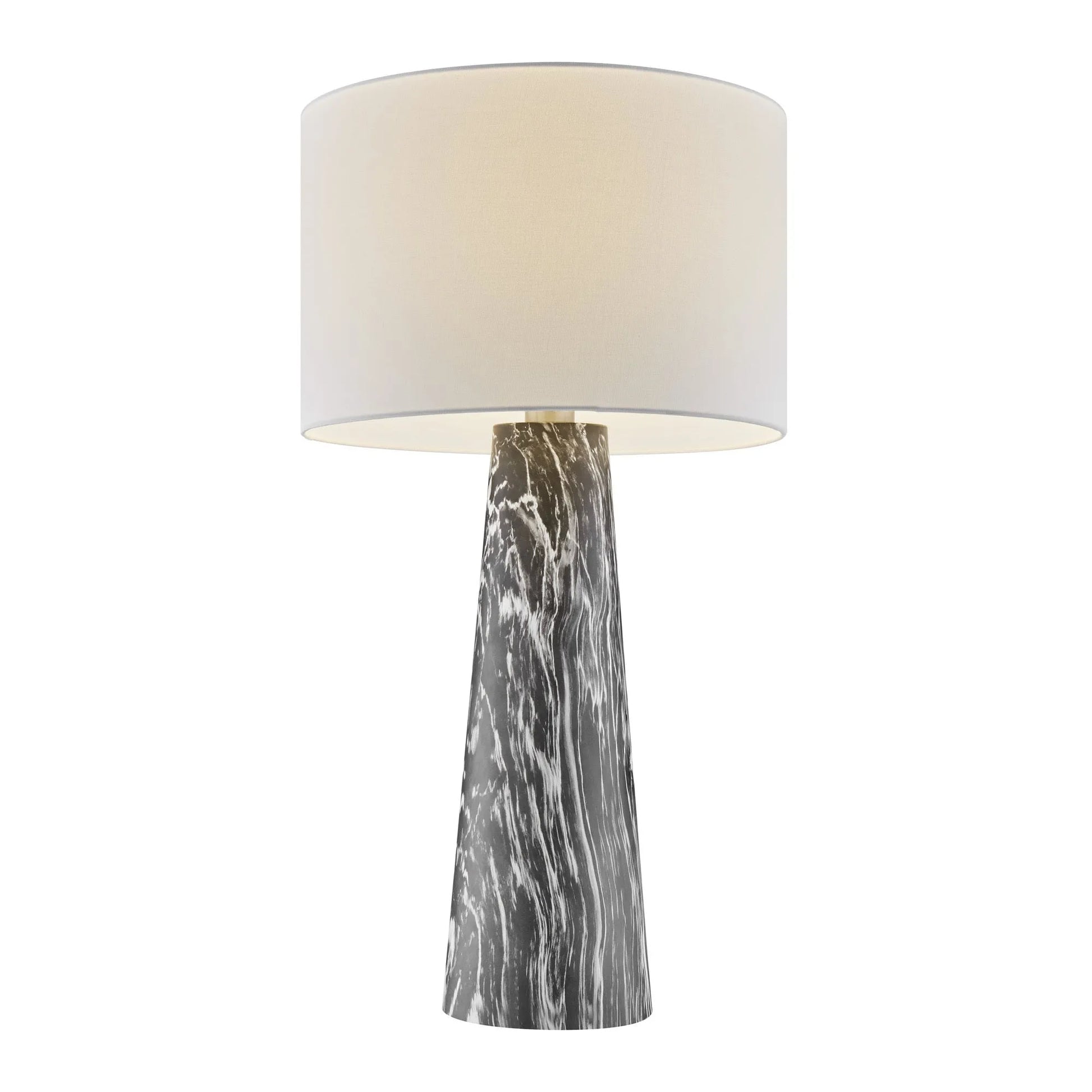 Granville Retro MCM Black Marble & Birch Wood Table Lamp with Linen Drum Shade