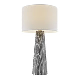 Granville Retro MCM Black Marble & Birch Wood Table Lamp with Linen Drum Shade