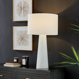 Granville Retro MCM Black Marble & Birch Wood Table Lamp with Linen Drum Shade