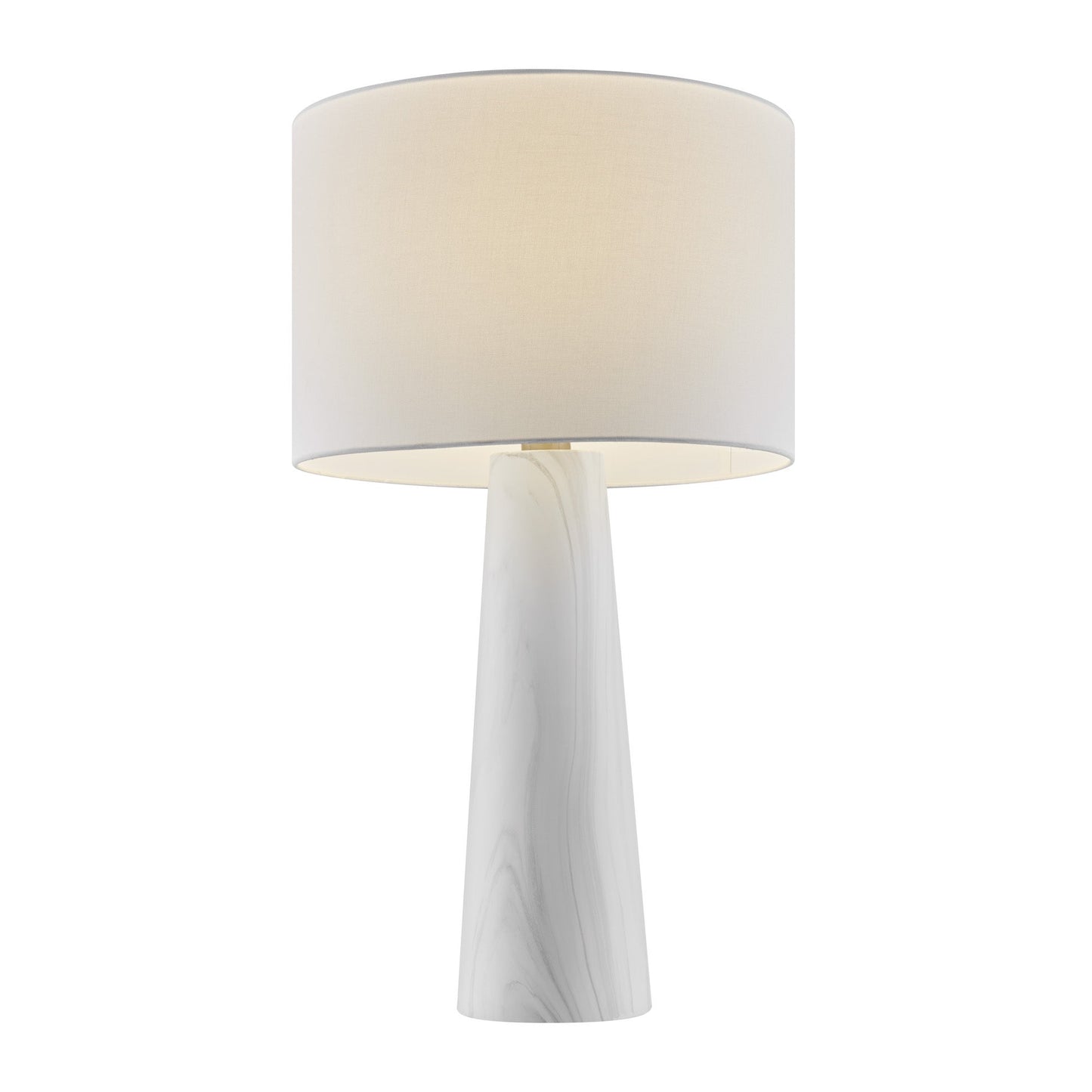 Granville Retro MCM Black Marble & Birch Wood Table Lamp with Linen Drum Shade