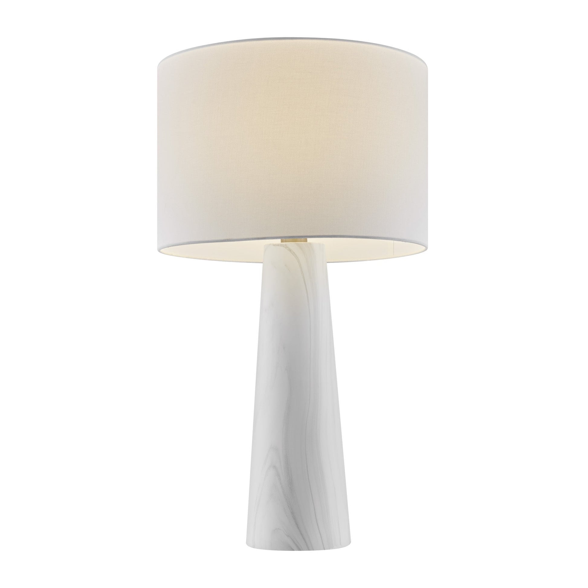 Granville Retro MCM Black Marble & Birch Wood Table Lamp with Linen Drum Shade