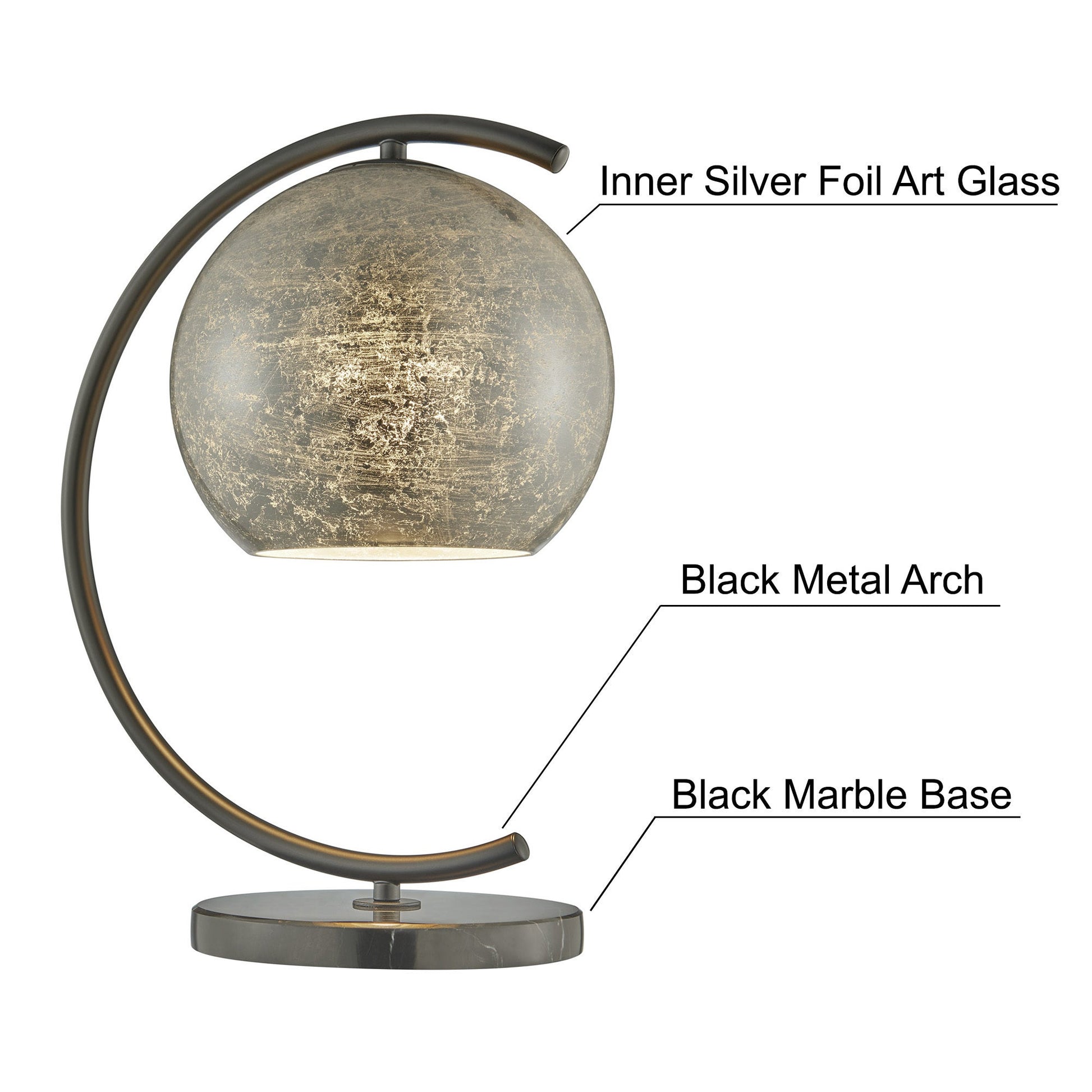 Molina Black Metal & Silver Metallic Mercury Glass Modern Table or Desk Lamp