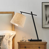 Gaines Black MCM Modern Table Lamp with Linen Shade