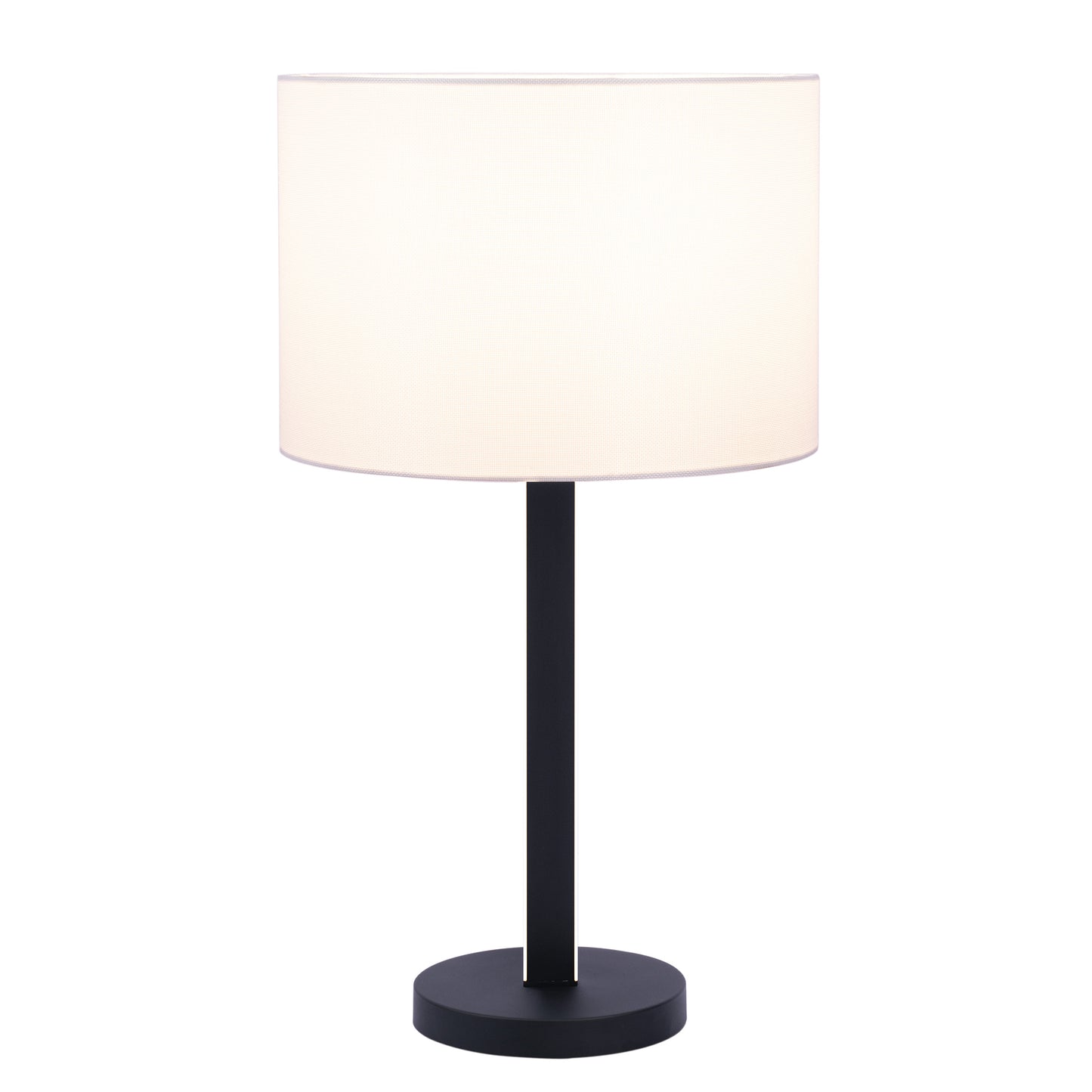 Lucci Black Metal Table Lamp with LED Night Light & White Linen Drum Shade