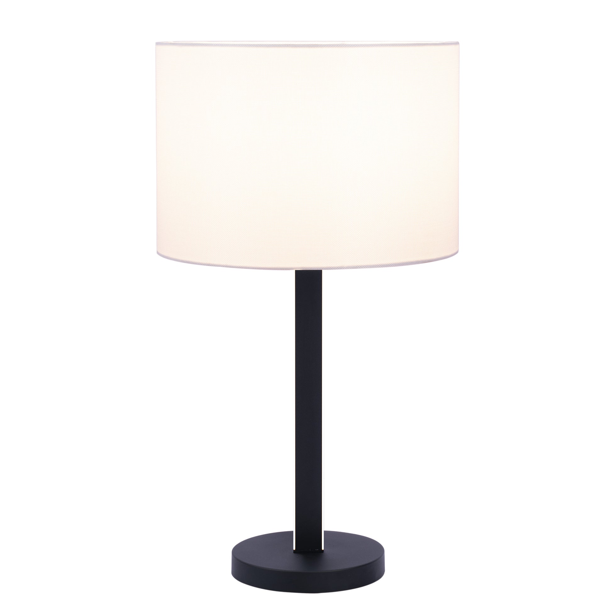 Lucci Black Metal Table Lamp with LED Night Light & White Linen Drum Shade