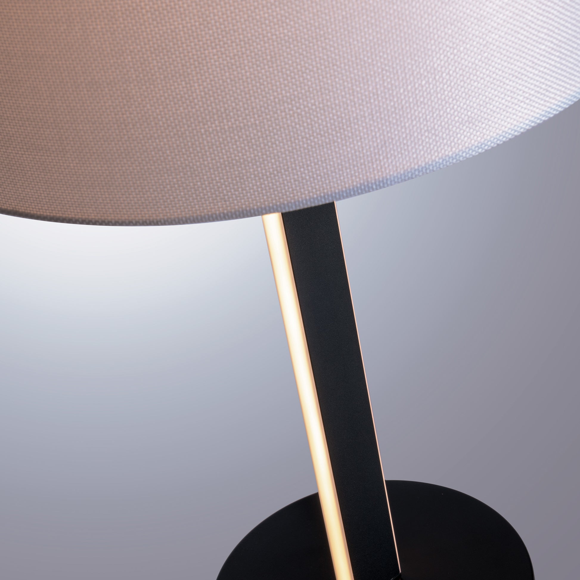 Lucci Black Metal Table Lamp with LED Night Light & White Linen Drum Shade