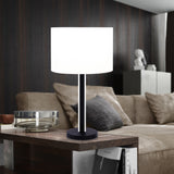 Lucci Black Metal Table Lamp with LED Night Light & White Linen Drum Shade