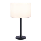 Lucci Black Metal Table Lamp with LED Night Light & White Linen Drum Shade