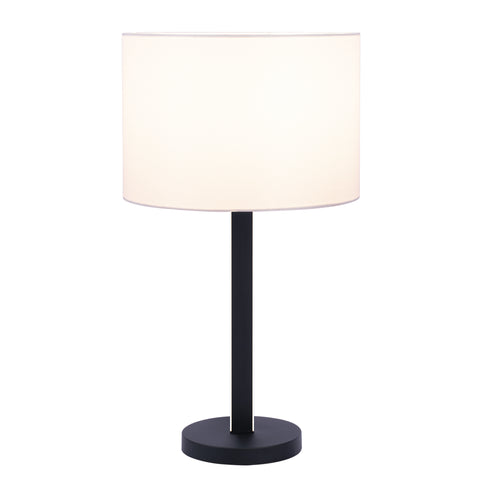 Lucci Black Metal Table Lamp with LED Night Light & White Linen Drum Shade