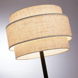 Deena Black Metal Table Lamp with Retro Tiered Off-White Linen Drum Shade