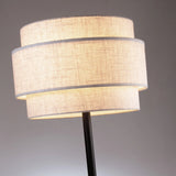 Deena Black Metal Table Lamp with Retro Tiered Off-White Linen Drum Shade