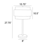 Deena Black Metal Table Lamp with Retro Tiered Off-White Linen Drum Shade