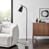 Kierra 1-Light Black Modern Cone Floor Lamp with White Marble Base
