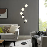 Blanca Modern Globe MCM Standing Tree Lamp in Silver or Black 