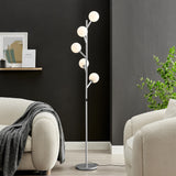 Blanca Modern Globe MCM Standing Tree Lamp in Silver or Black 