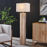 Mulder Square Chunky Modern Wood MCM Floor Lamp with Linen Shade by Lite Source