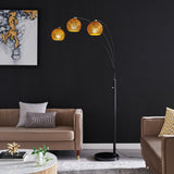 Molina Black Metal & Gold Metallic Mercury Glass 3-Light Modern Arc Floor Lamp