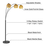 Molina Black Metal & Gold Metallic Mercury Glass 3-Light Modern Arc Floor Lamp