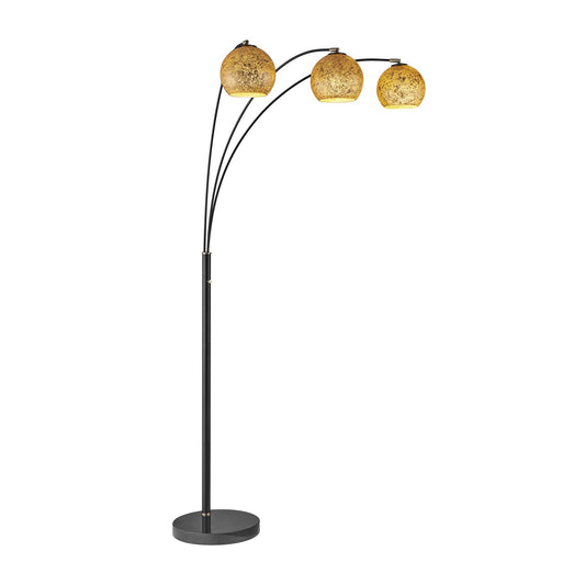 Molina Black Metal & Gold Metallic Mercury Glass 3-Light Modern Arc Floor Lamp