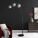 Molina Black Metal & Silver Metallic Mercury Glass 3-Light Modern Arc Floor Lamp