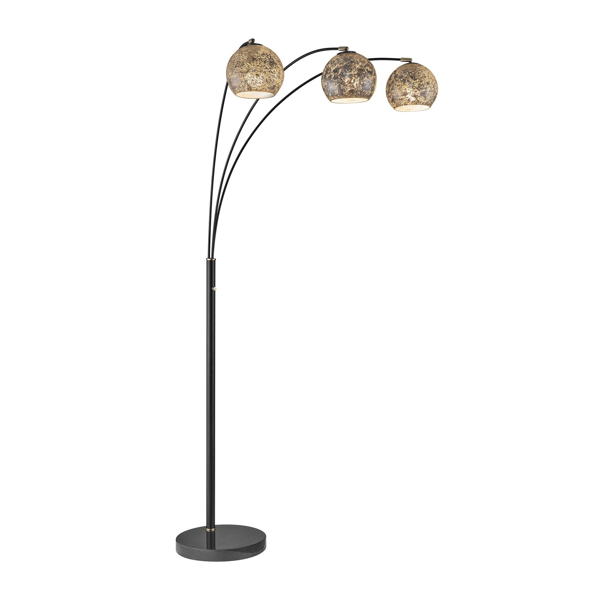 Molina Black Metal & Silver Metallic Mercury Glass 3-Light Modern Arc Floor Lamp