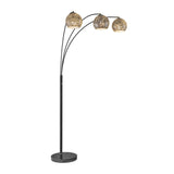 Molina Black Metal & Silver Metallic Mercury Glass 3-Light Modern Arc Floor Lamp