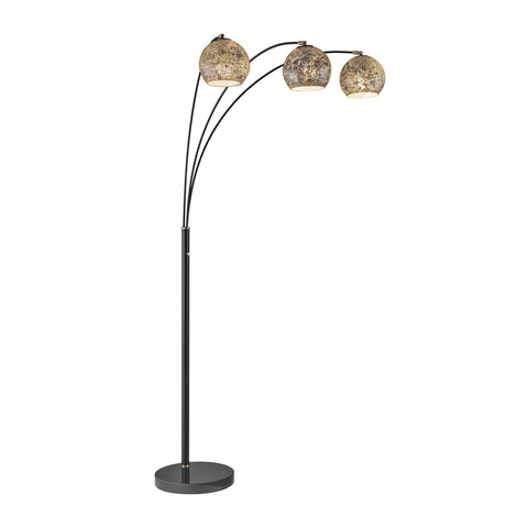 Molina Black Metal & Silver Metallic Mercury Glass 3-Light Modern Arc Floor Lamp