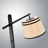 Gaines Black Art Deco Modern Arc Floor Lamp with Linen Shade