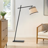 Gaines Black Art Deco Modern Arc Floor Lamp with Linen Shade