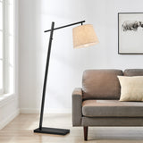 Gaines Black MCM Modern Arc Floor Lamp with Linen Shade