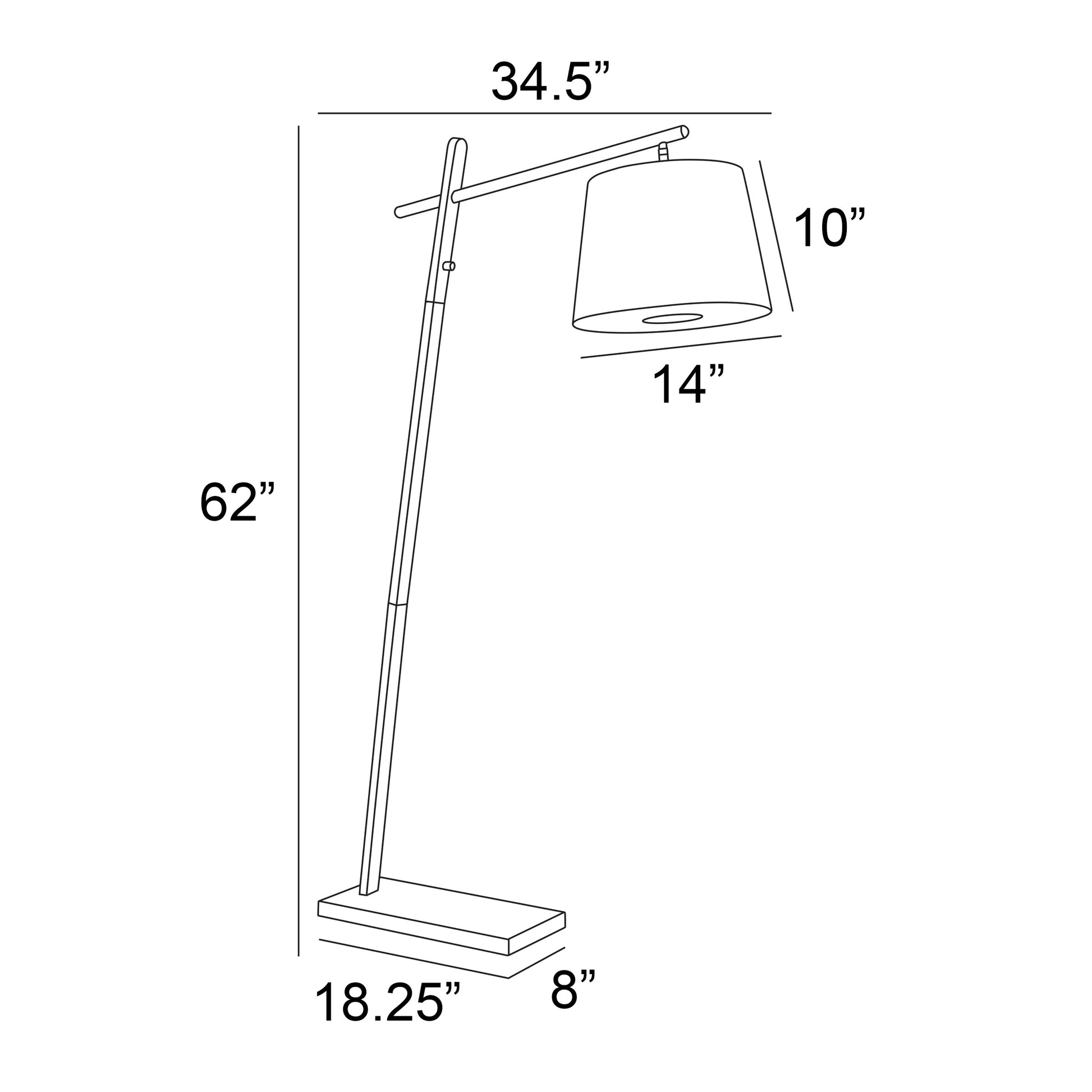 Gaines Black MCM Modern Arc Floor Lamp with Linen Shade
