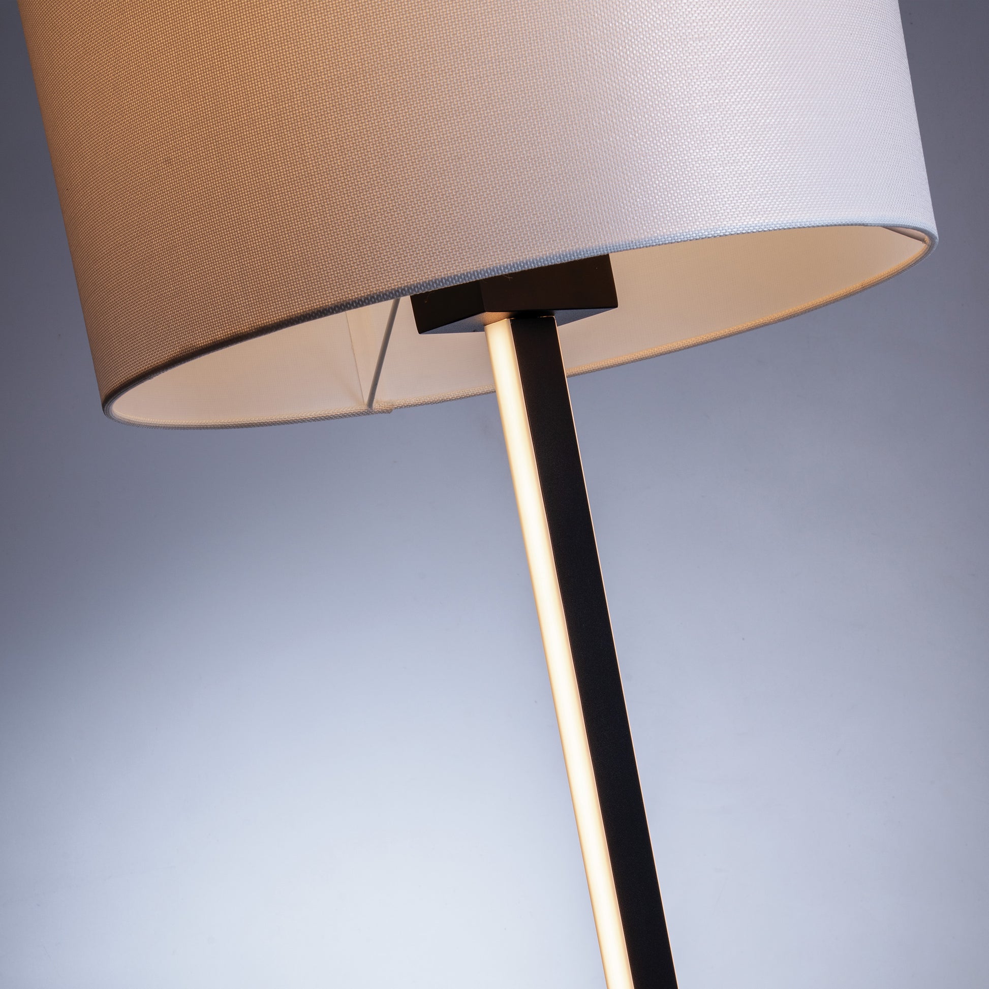 Lucci Black Metal Floor Lamp with LED Night Light & White Linen Drum Shade